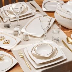 Emsan Başak Fine Bone 60 Parça 12 Kişilik Kare Yemek Takımı Gold