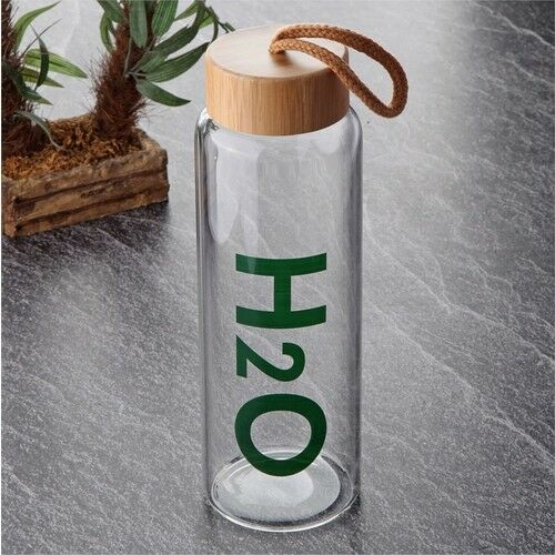 Tohana Alm H2O Bambu Kapaklı Cam Matara 600 ml