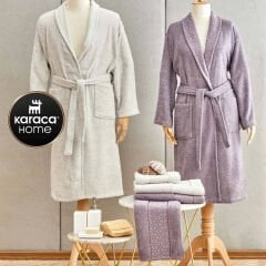 Karaca Home Casita Flos 6 Parça Gri Mürdüm Aile Banyo Seti