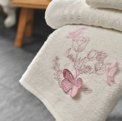 Karaca Home Butterfly 3D Nakışlı 6 Parça Aile Banyo Seti Pudra Bej