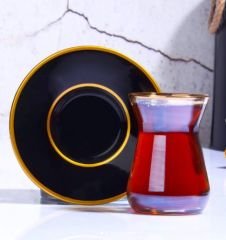 SERAMİK & CAM TABAKLI 12 PARÇA ÇAY SET
