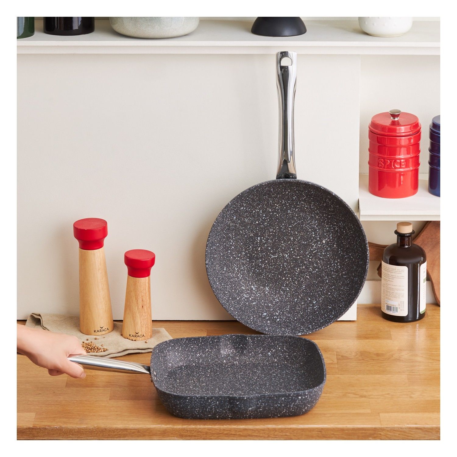 Karaca Biogranit Navy Stone Wok Grill Set 28 cm 2'li