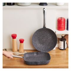 Karaca Biogranit Navy Stone Wok Grill Set 28 cm 2'li