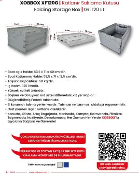 XOBBOX XF120G / Katlanır Saklama Kutusu / Folding Storage Box / Gri 120LT (Adet Satış Fiyatı)