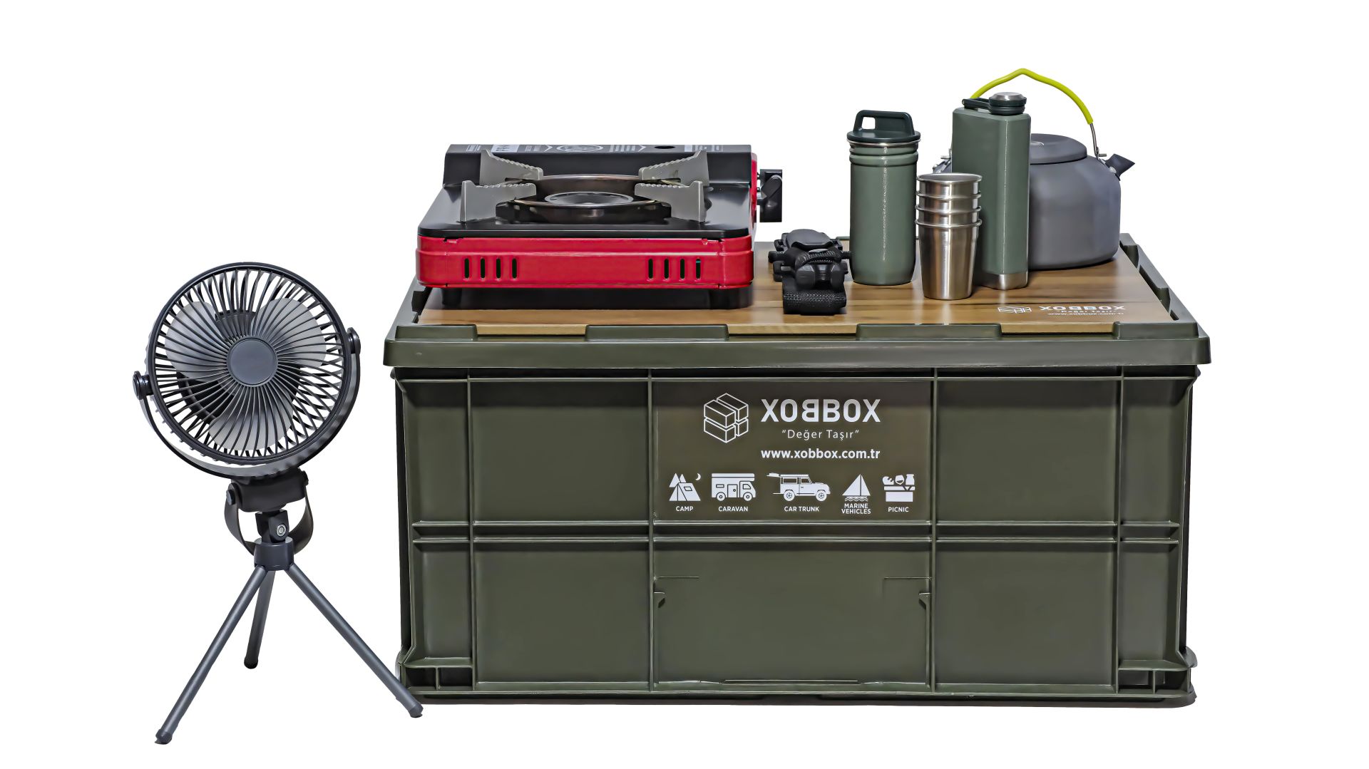 XOBBOX XW55AG / Imperium Outdoor Kutu / Haki 55 LT / Kampta Karavanda Araç Bagajında Marinada Piknikte