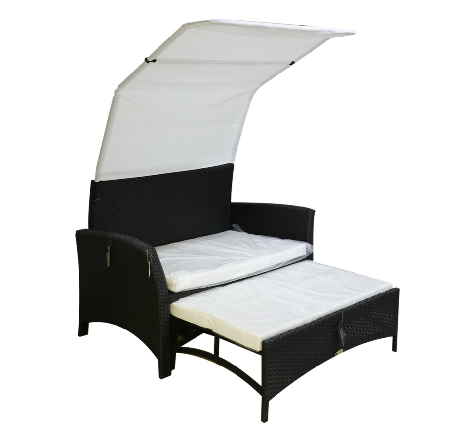 ŞEZLONG SETİ RATTAN 2Lİ BİRLEŞTİRİLİR ORTA PUF BEJ