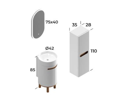 42 CM AYAKLI DLP MAT BEYAZ+AYNALI ÜST