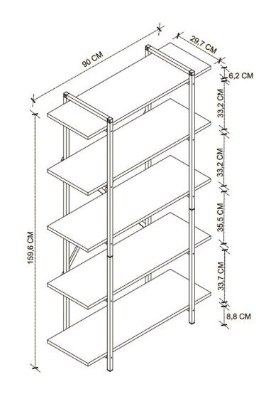 KİTAPLIK TEOS 5 RAFLI METAL BEYAZ 90X160