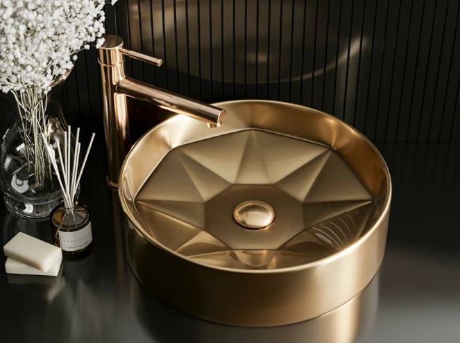 DIAMANTE 42 CM  ÇANAK LAVABO PARLAK ALTIN