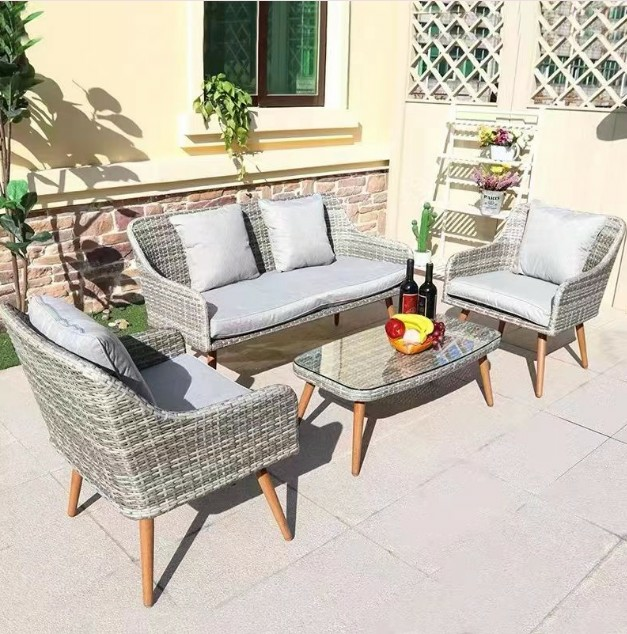 BAHÇE OTURMA GRUBU MİNDERLİ GRİ AHŞAP AYAK