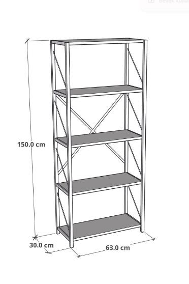 KİTAPLIK DEKORATİF 5 KATLI ÇAM 150*60*30CM