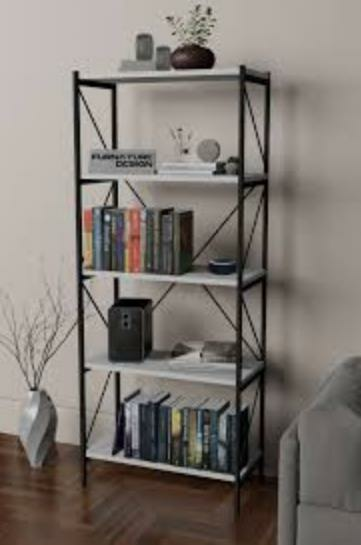 KİTAPLIK DEKORATİF TEL 5 KATLI BEYAZ 180*88*34CM