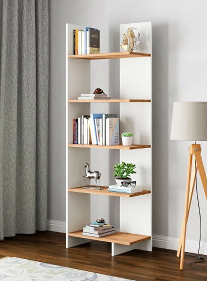 KİTAPLIK AERIS 5 KATLI BEYAZ&ÇAM 170*58*22CM