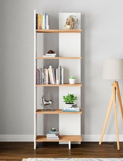 KİTAPLIK AERIS 5 KATLI BEYAZ&ÇAM 170*58*22CM