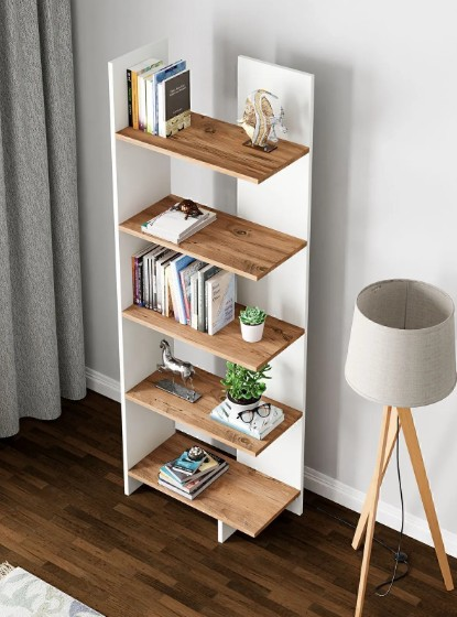 KİTAPLIK AERIS 5 KATLI BEYAZ&ÇAM 170*58*22CM