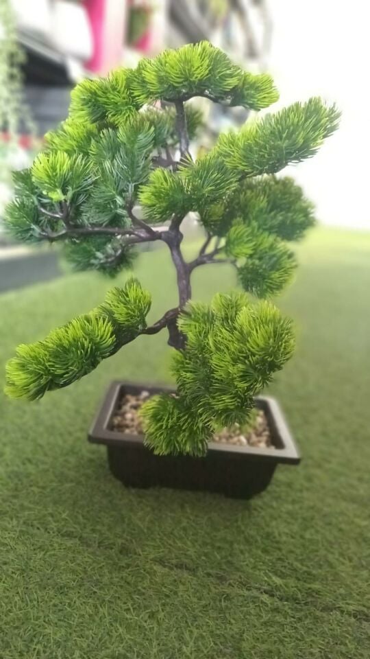YAPAY BONZAİ AĞACI ÇAKIL KARE SAKSI KOYU YEŞİL