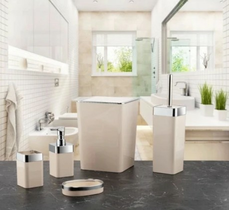 BANYO SETİ 5Lİ AKRİLİK BEYAZ METAL KROM ÇERÇEVE