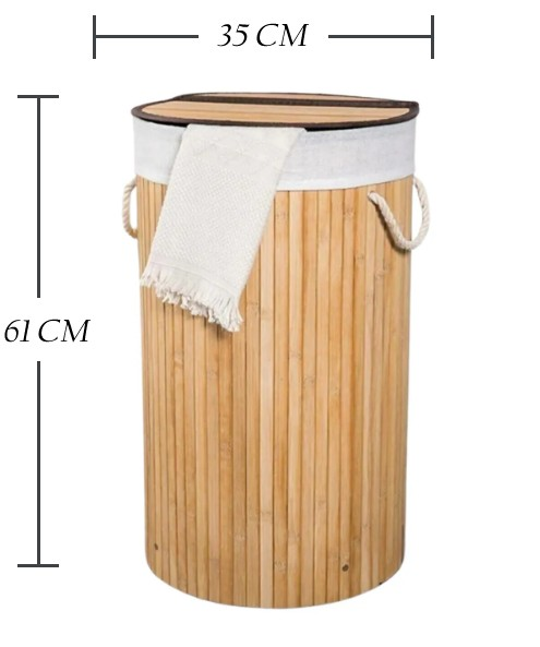 ÇAMAŞIR SEPETİ BAMBU YUVARLAK KAPAKLI SARI