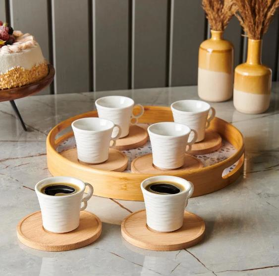 FİNCAN TAKIMI 6 KİŞİLİK YUV. BAMBU TABAK BEYAZ