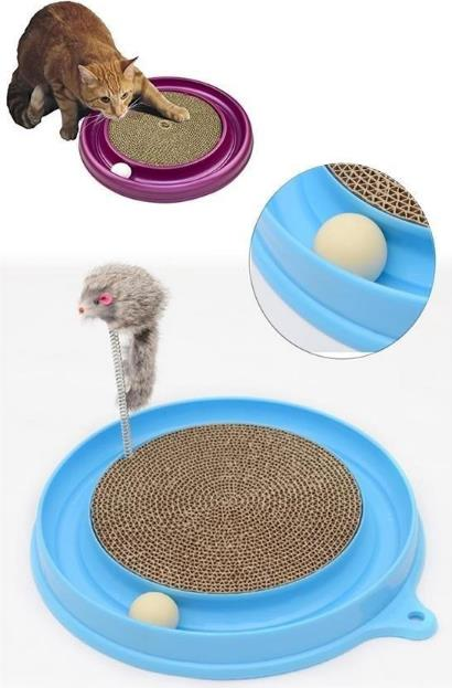 KEDİ TIRMALAMA PANOSU YVARLAK TOPLU TÜYLÜ MAVİ