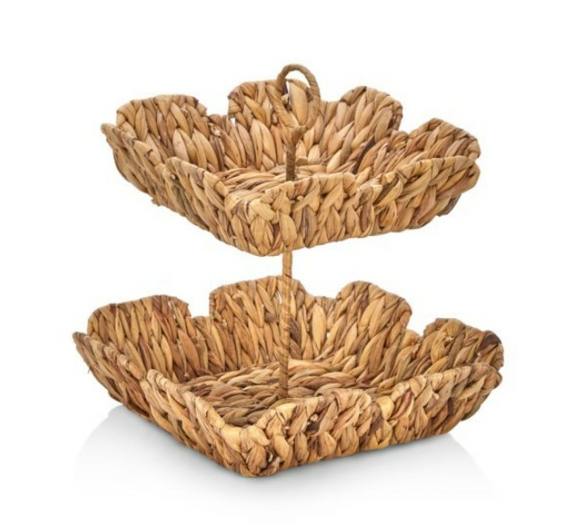 SUNUM SEPETİ 2 KATLI HASIR DESEN KULPLU