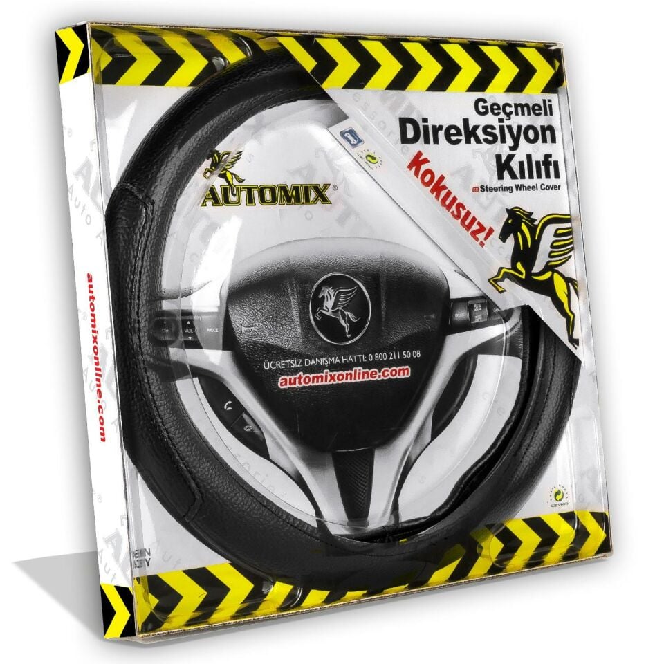 NET/DİREKSİYON KILIFI SÜET SİYAH KIRMIZI DİKİŞ AUT