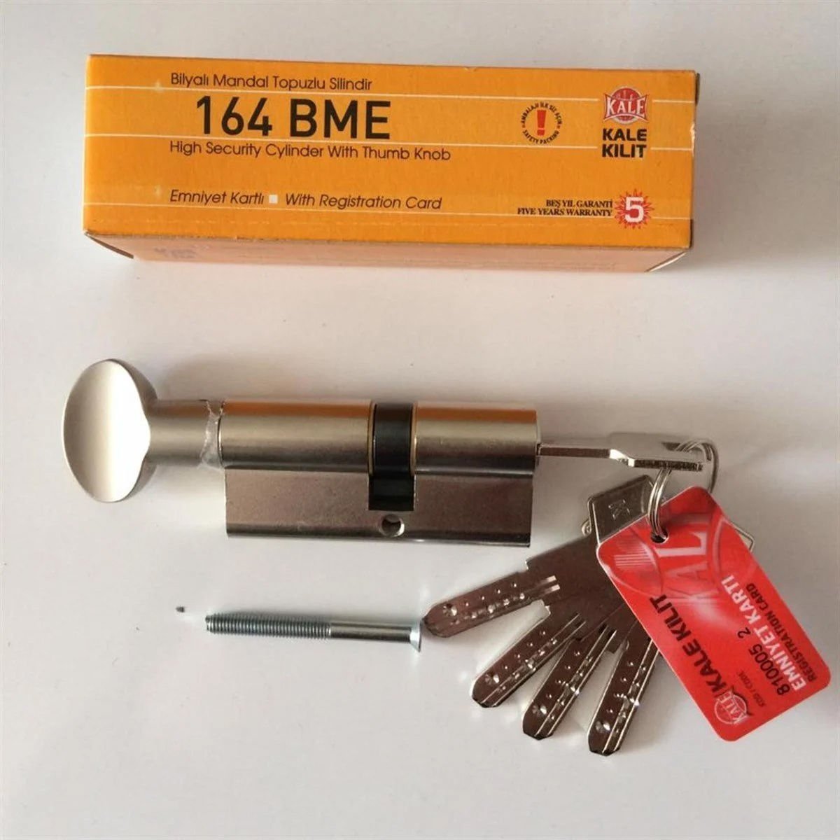 Kale Kilit Bilyalı Mandallı Silindir 68mm (26+10+32) Nikel