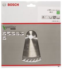 Bosch - Optiline Serisi Ahşap için Daire Testere Bıçağı 184*16 mm 48 Diş