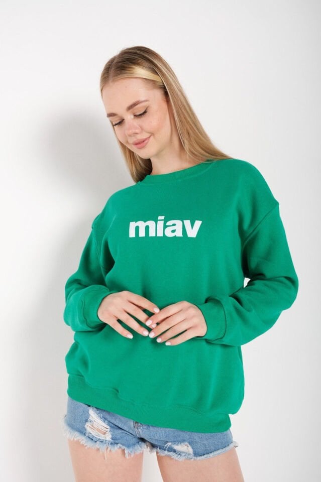 Miav Baskılı Sweashirt Yeşil