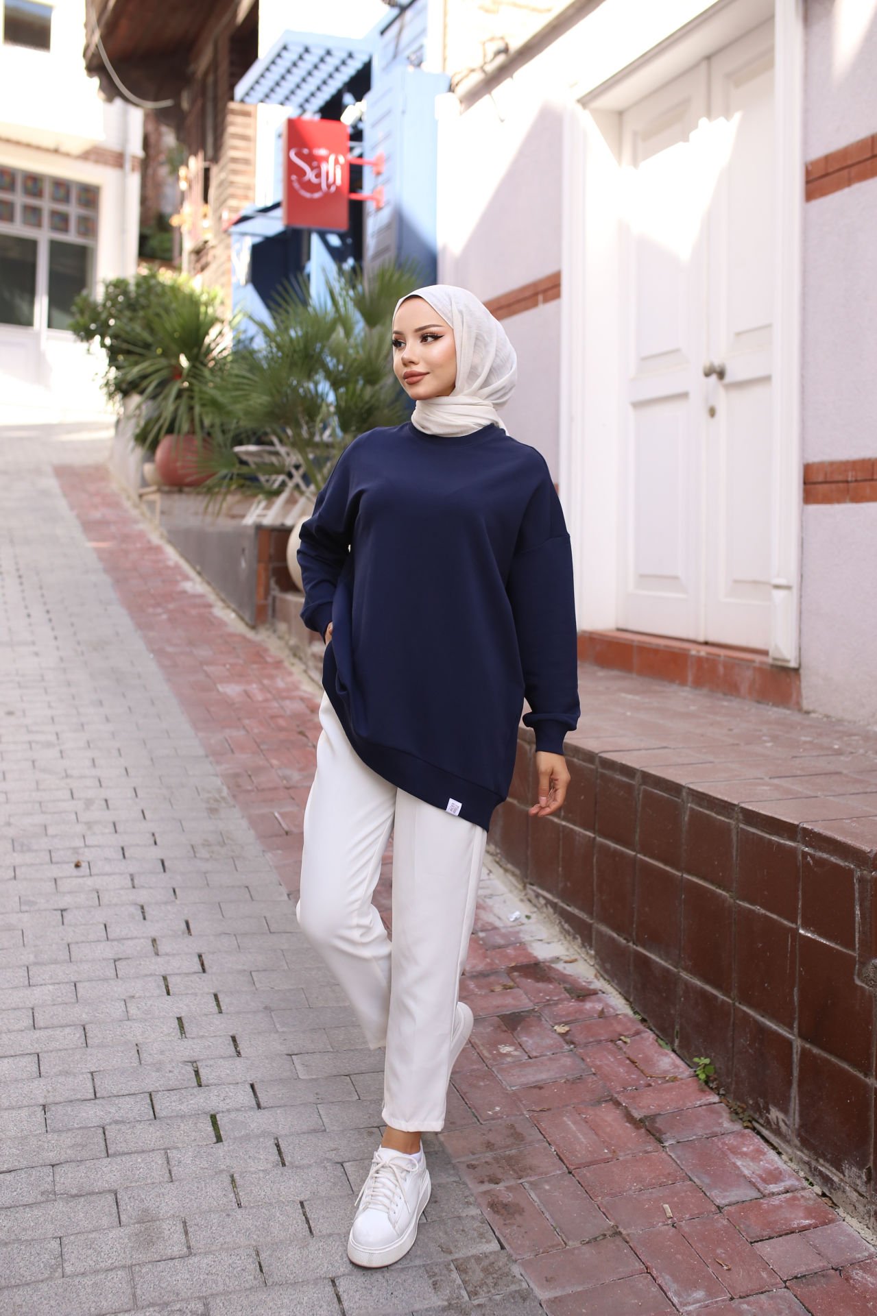 İki İplik Penye Kumaş Oversize Sweatshirt Lacivert