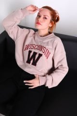 Önü W Nakışlı Sweatshirt Taş