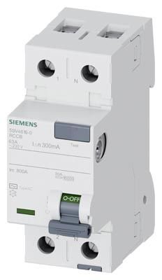 5SV4616-0 | Siemens HATA AKIMI KORUMA ANAHTARI-FI (KAÇAK AKIM KORUMA RÖLESİ); 63A; 230V; 300mA; MONOFAZE; FAZ+NÖTR; 70mm