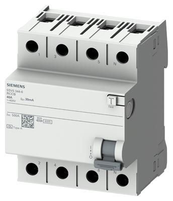 5SV5344-6 | Siemens A TİPİ HATA AKIMI KORUMA ANAHTARI-FI (KAÇAK AKIM KORUMA RÖLESİ) 40A; 400V; 30mA; 3P+N