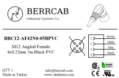 BRC12-AF42N0-05BPVC | Berrcab M12 Açılı Dişi 4 Pin 5 Metre PVC Kablolu Konektör - Sensör/Aktüatör Kablosu