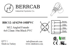 BRC12-AF42N0-10BPVC | Berrcab M12 Açılı Dişi 4 Pin 10 Metre PVC Kablolu Konektör - Sensör/Aktüatör Kablosu