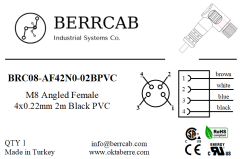 BRC08-AF42N0-02BPVC | Berrcab M8 Açılı Dişi 4 Pin 2 Metre PVC Kablolu Konektör - Sensör/Aktüatör Kablosu