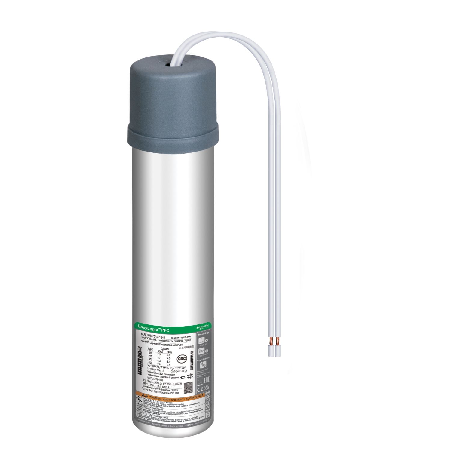 BLRCSM015A018B40 | Schneider Kapasitör 1 faz - 1,5kvar/1,8 kvar - 400 V - 50/60Hz