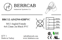 BRC12-AF42N0-02BPVC | Berrcab M12 Açılı Dişi 4 Pin 2 Metre PVC Kablolu Konektör - Sensör/Aktüatör Kablosu