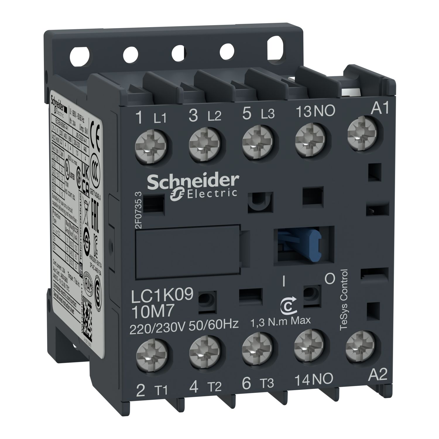 LC1K0910M7 | Schneider TeSys K Serisi 3 Kutup 9A Kontaktör - 220 VAC bobin, 1NA Yardımcı Kontak