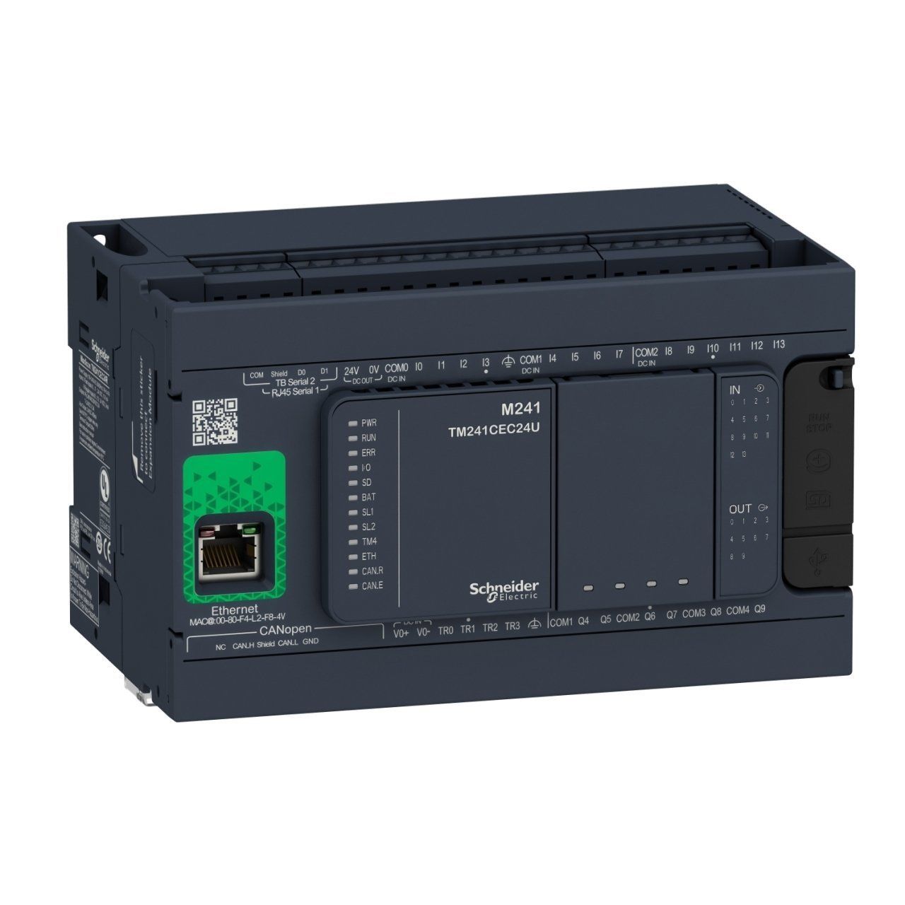 TM241CEC24R | Schneider Modicon M241 24 giriş/çıkış Ethernet, Can Open Haberleşmeli Kontrolör - 14 Dijital Giriş, 6 Röle Çıkışı, 4 Dijital Çıkış - TM241CEC24R
