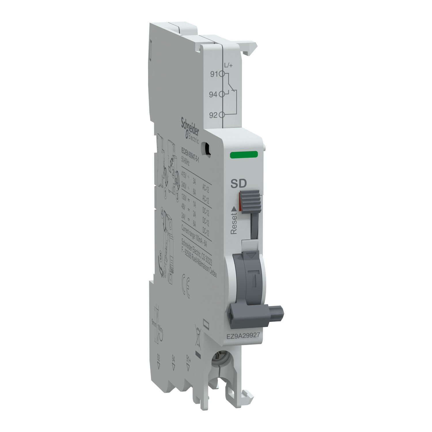 EZ9A29927 | Schneider Arıza kontağı, Easy9 Pro, SD, 240VAC - 415VAC, 24VDC - 130VDC, alttan bağlantı