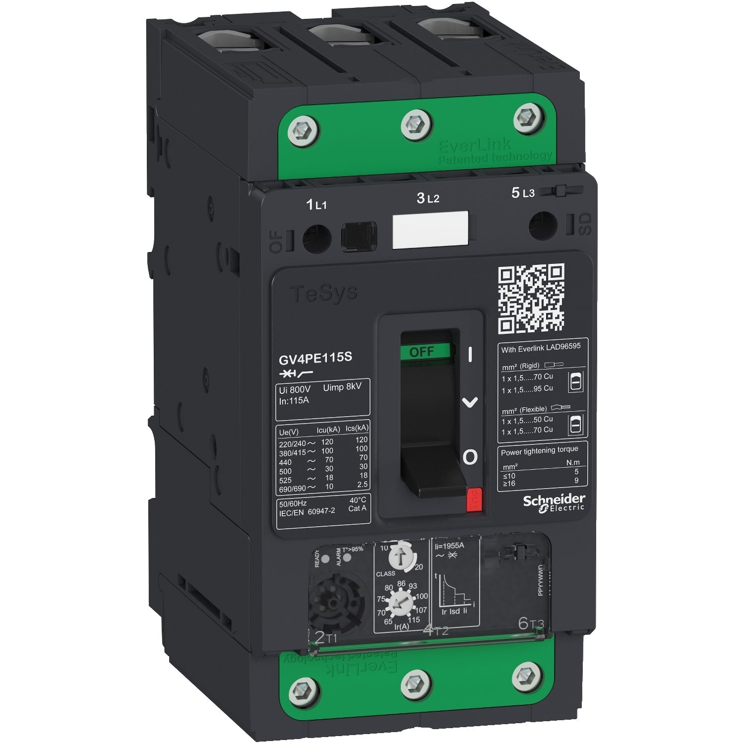 GV4PE80B | Schneider Motor circuit breaker, TeSys GV4, 3P, 80A, Icu 25kA, thermal magnetic(GV7RE80)