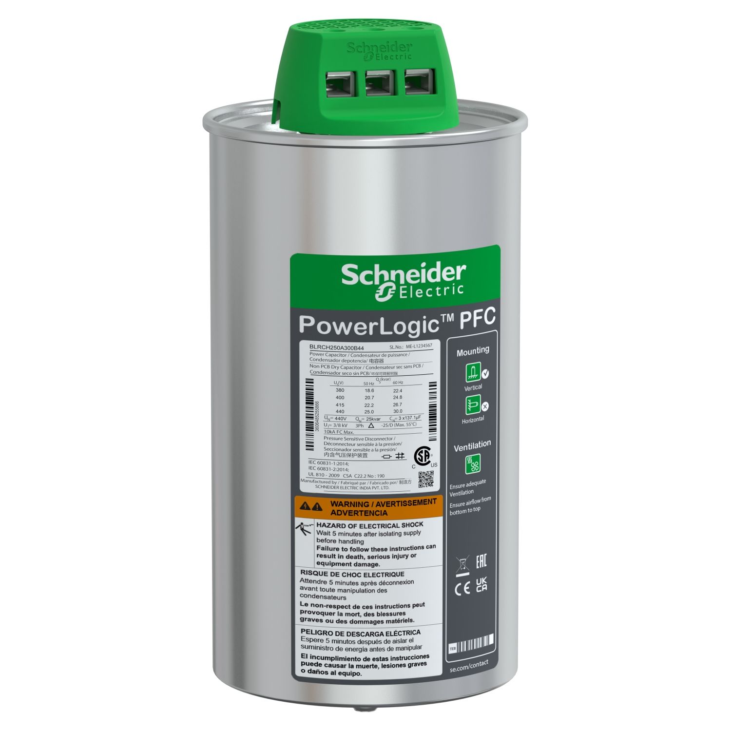 BLRCH250A300B44 | Schneider VarPlus Can HDuty Kondansatör - 25/30 kvar - 440 V - 50/60Hz