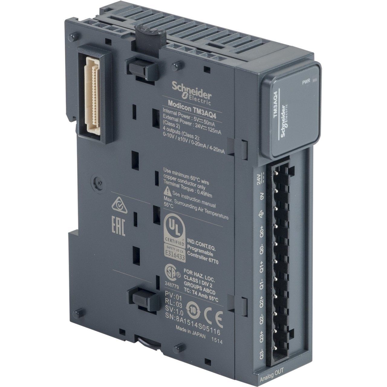 TM3AQ4 | Schneider Modicon TM3 4 analog çıkış Genişleme Modülü - (4-20 mA, 0-20 mA, 0-10V) - TM3AQ4
