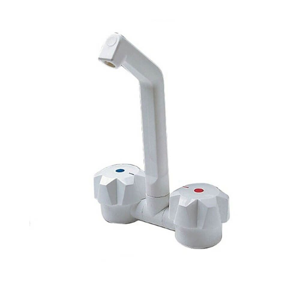 Karavan Deluxe Beyaz Plastik Sıcak/Soğuk Su Katlanır Musluk Micro-Switch