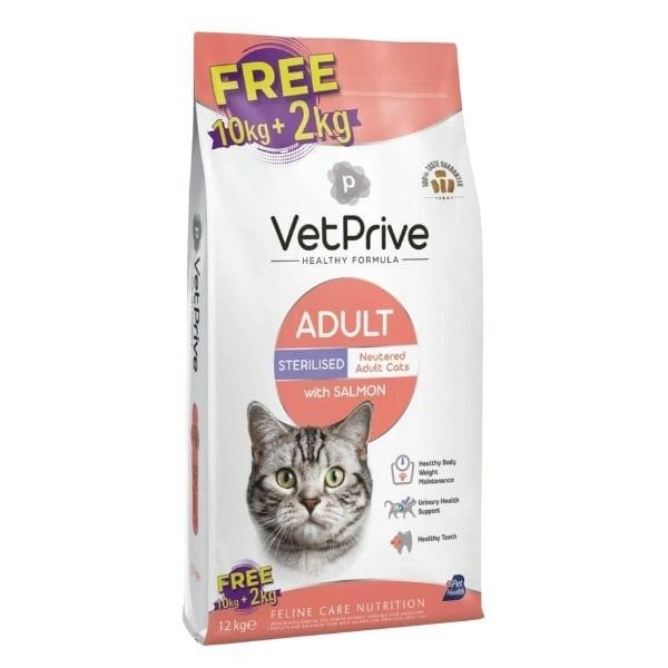 Vet Prive Sterilised Somonlu Yetişkin Kısırlaştırılmış Kedi Maması 10+2 Kg Hediyeli