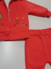 Nar Çiçeği Kedi Figürlü Kapüşonlu Kız Takım