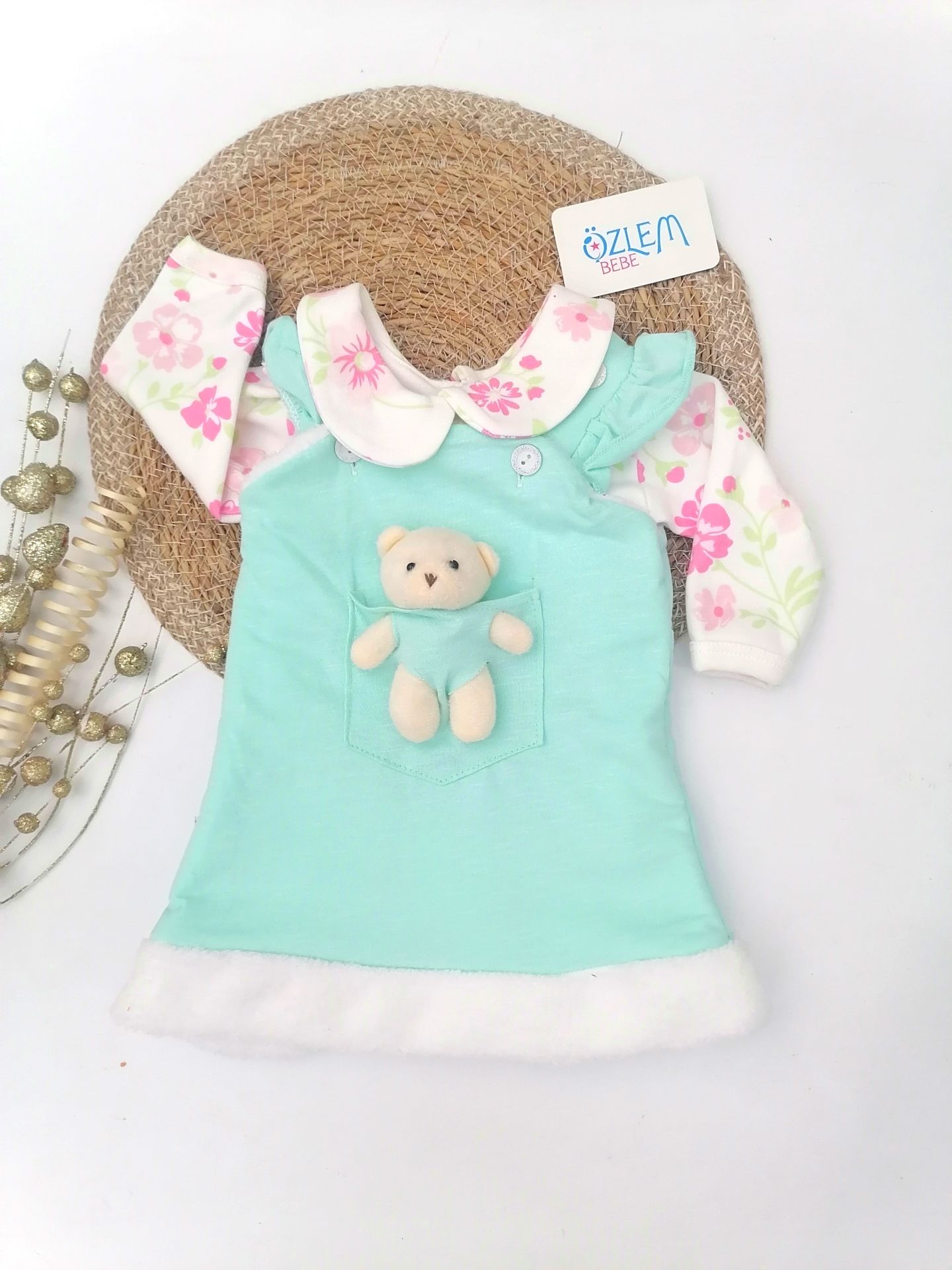 Mint Yeşil Salopet Bebek Elbisesi