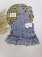 Minik Çilek Denim Salopet Elbise