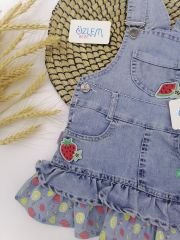 Minik Çilek Denim Salopet Elbise